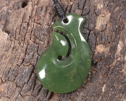 Hei Matau or Fish Hook carved from Hapopo Pounamu - NZ Greenstone