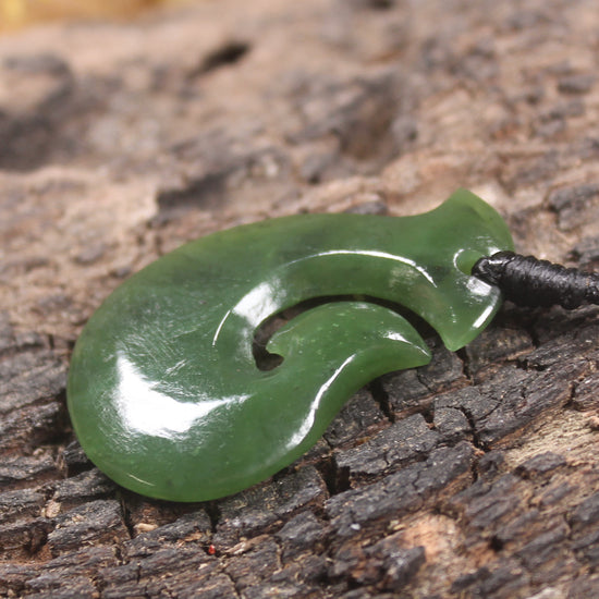 Hei Matau or Fish Hook carved from Hapopo Pounamu - NZ Greenstone
