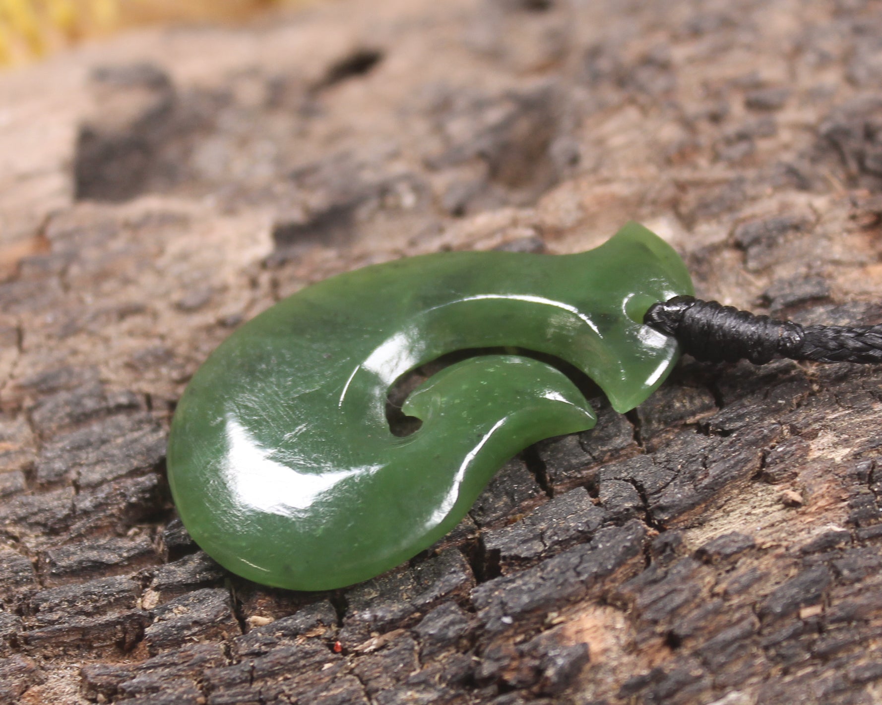 Hei Matau or Fish Hook carved from Hapopo Pounamu - NZ Greenstone