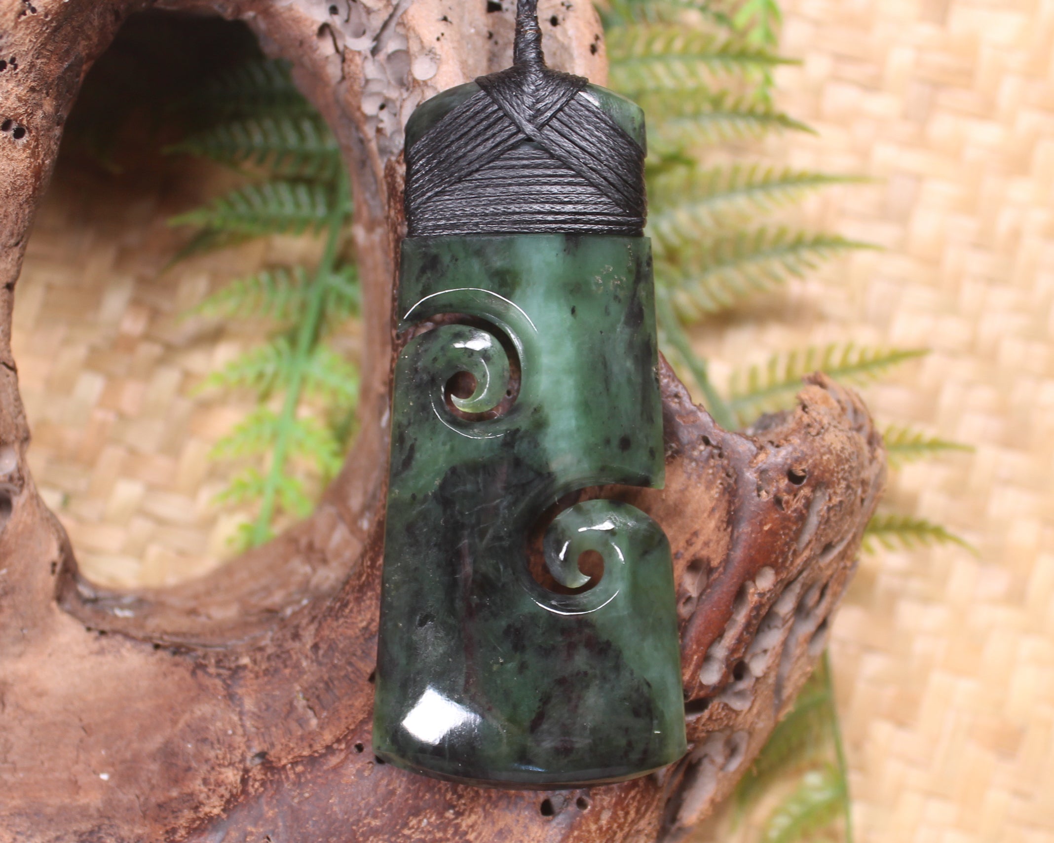 Toki or Adze with Koru Pendant carved from Rimu Pounamu - NZ Greenstone