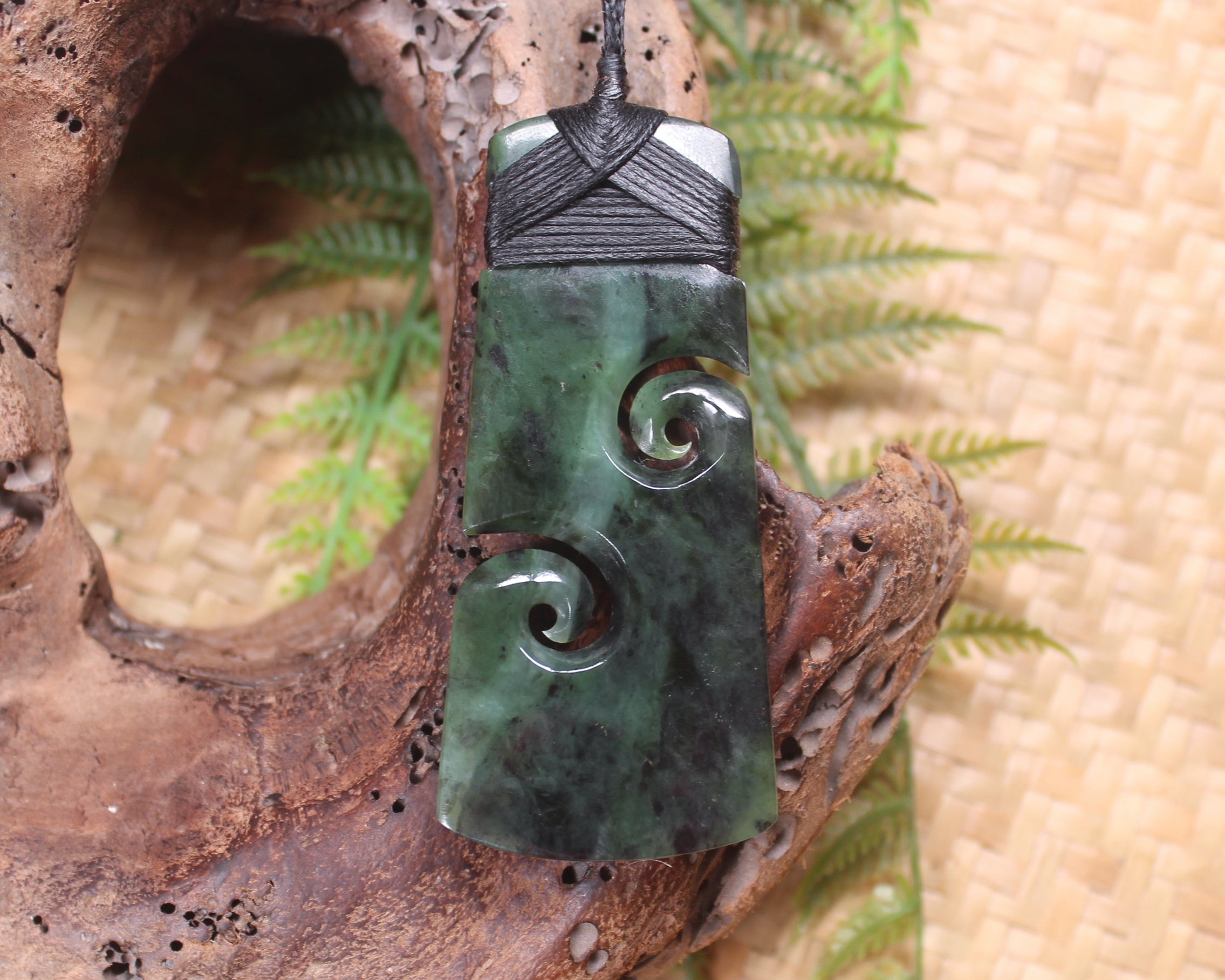 Toki or Adze with Koru Pendant carved from Rimu Pounamu - NZ Greenstone