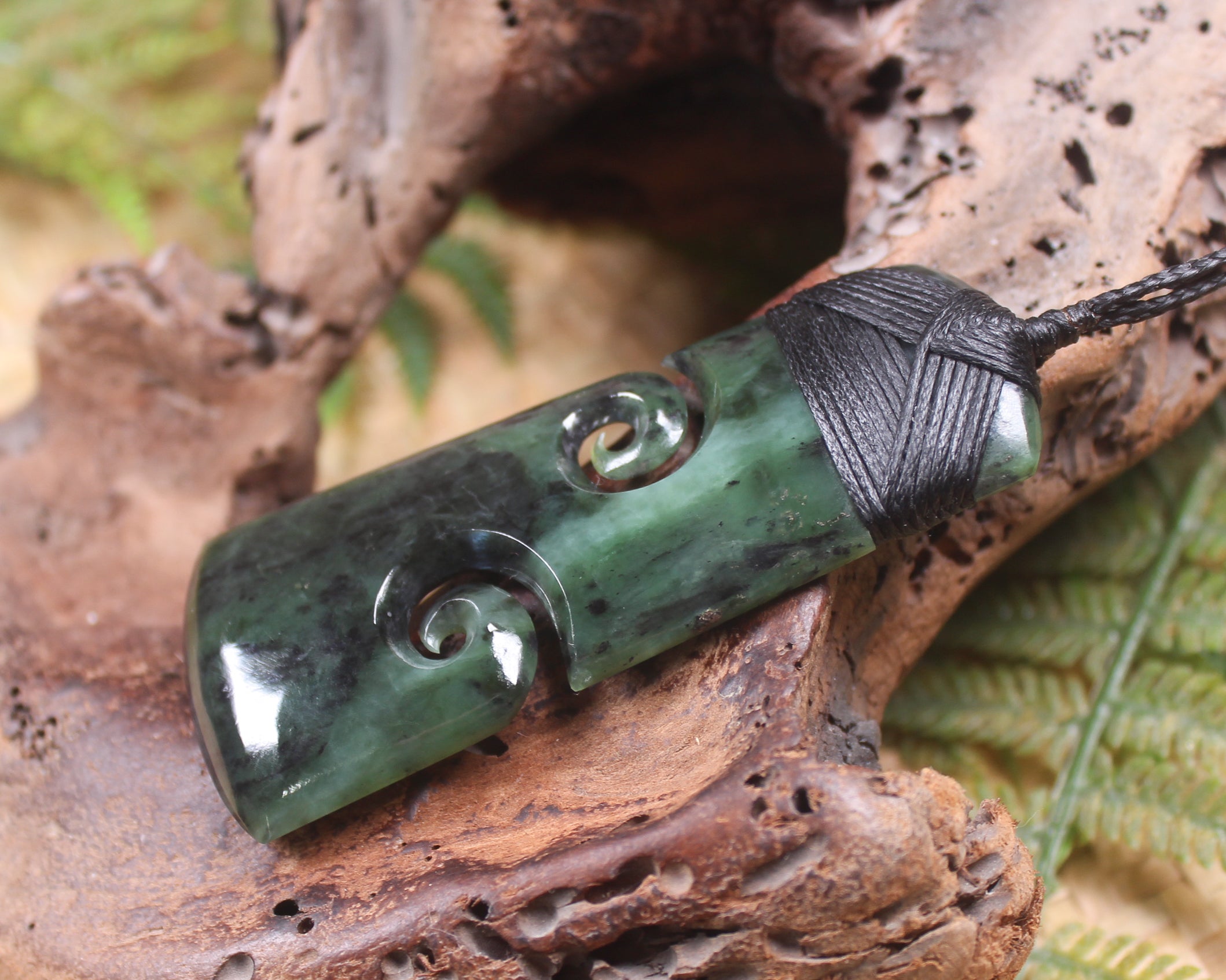 Toki or Adze with Koru Pendant carved from Rimu Pounamu - NZ Greenstone