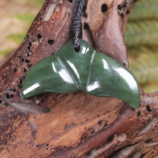 Whale tail carved from Hapopo Pounamu - NZ Greenstone
