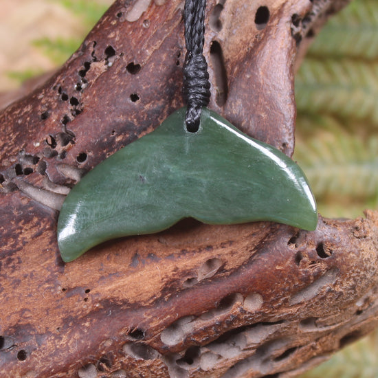 Whale tail carved from Hapopo Pounamu - NZ Greenstone