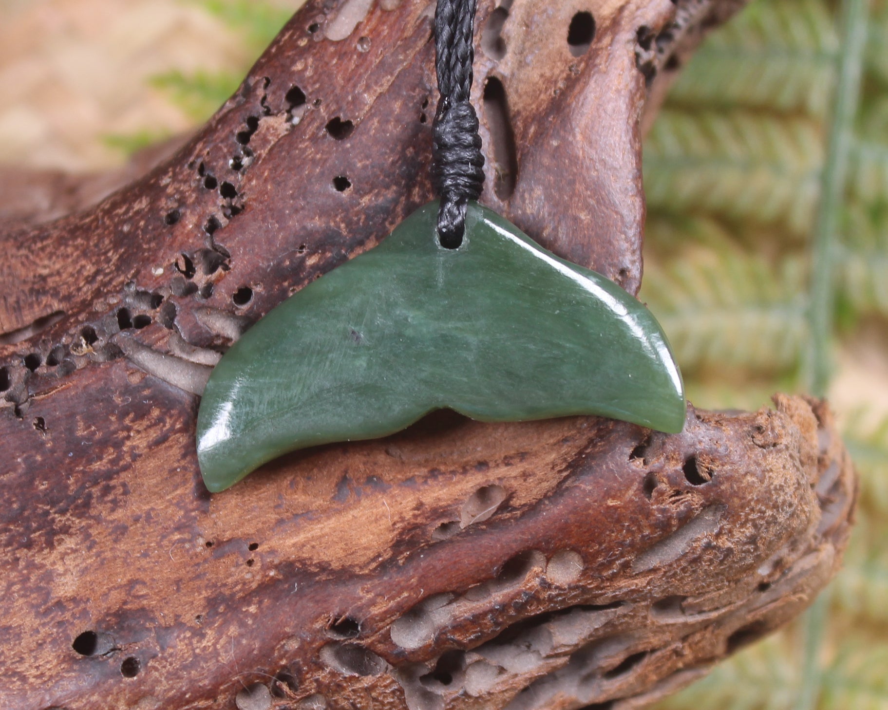 Whale tail carved from Hapopo Pounamu - NZ Greenstone