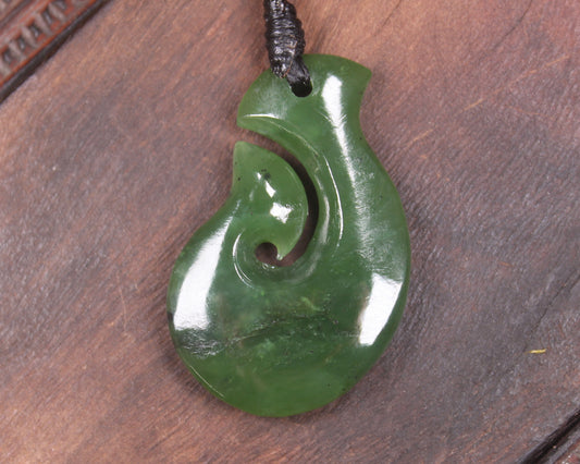 Hei Matau or Fish Hook carved from Hapopo Pounamu - NZ Greenstone