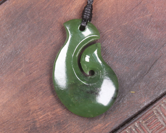 Hei Matau or Fish Hook carved from Hapopo Pounamu - NZ Greenstone