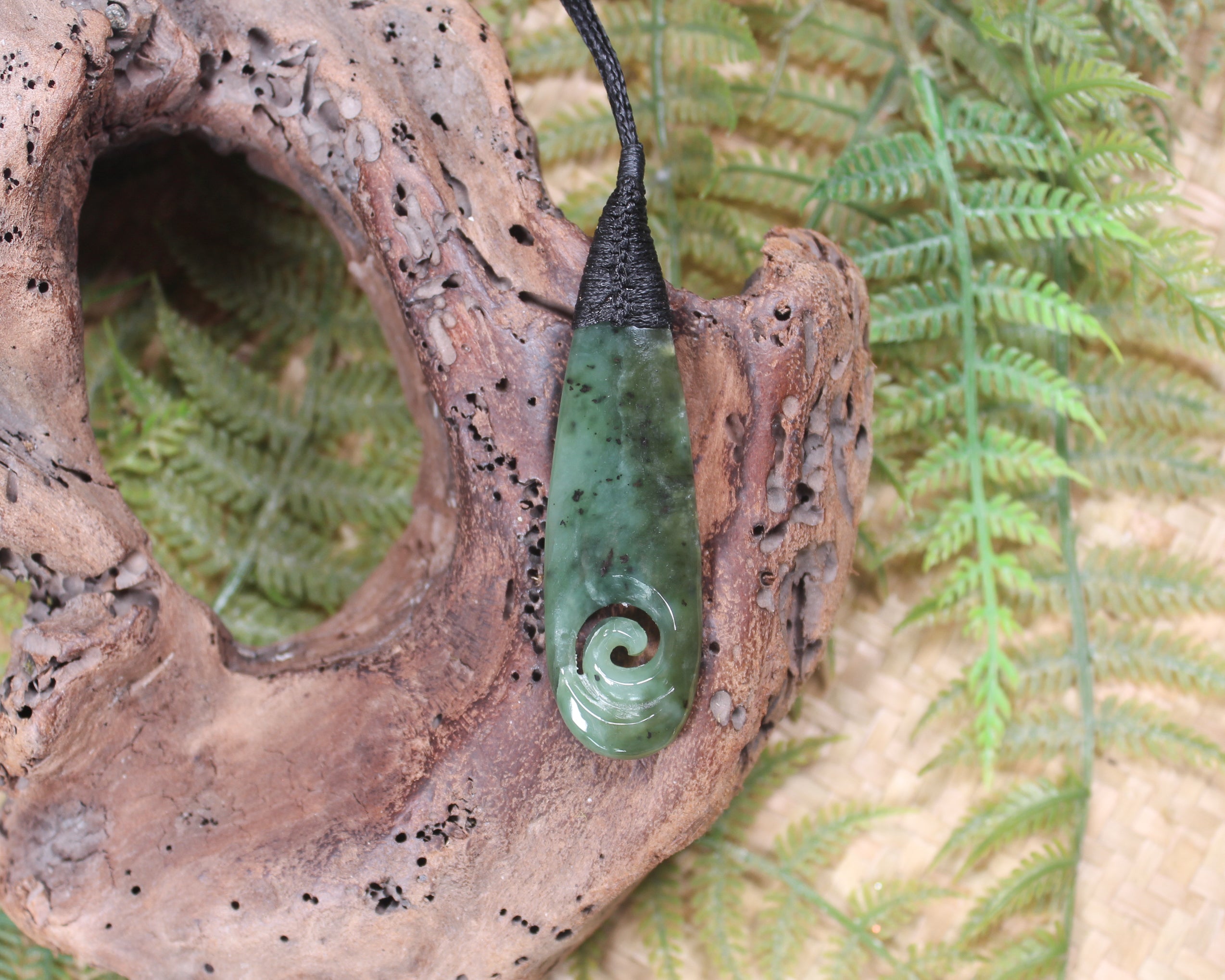 Roimata with Koru Pendant carved from Hapopo Pounamu - NZ Greenstone