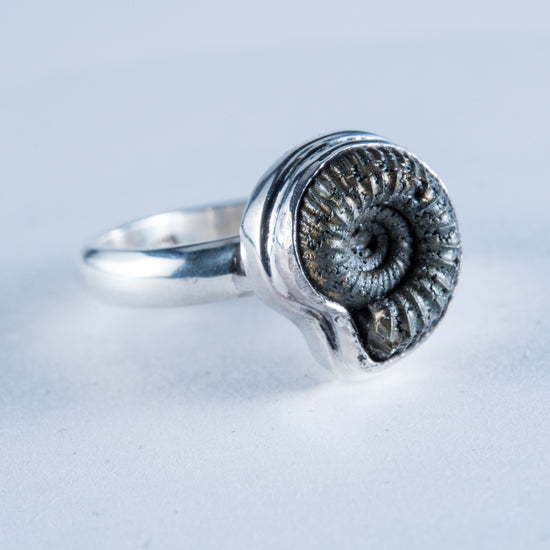 Ammonite Pyrite Sterling Silver Ring