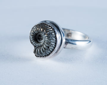 Ammonite Pyrite Sterling Silver Ring