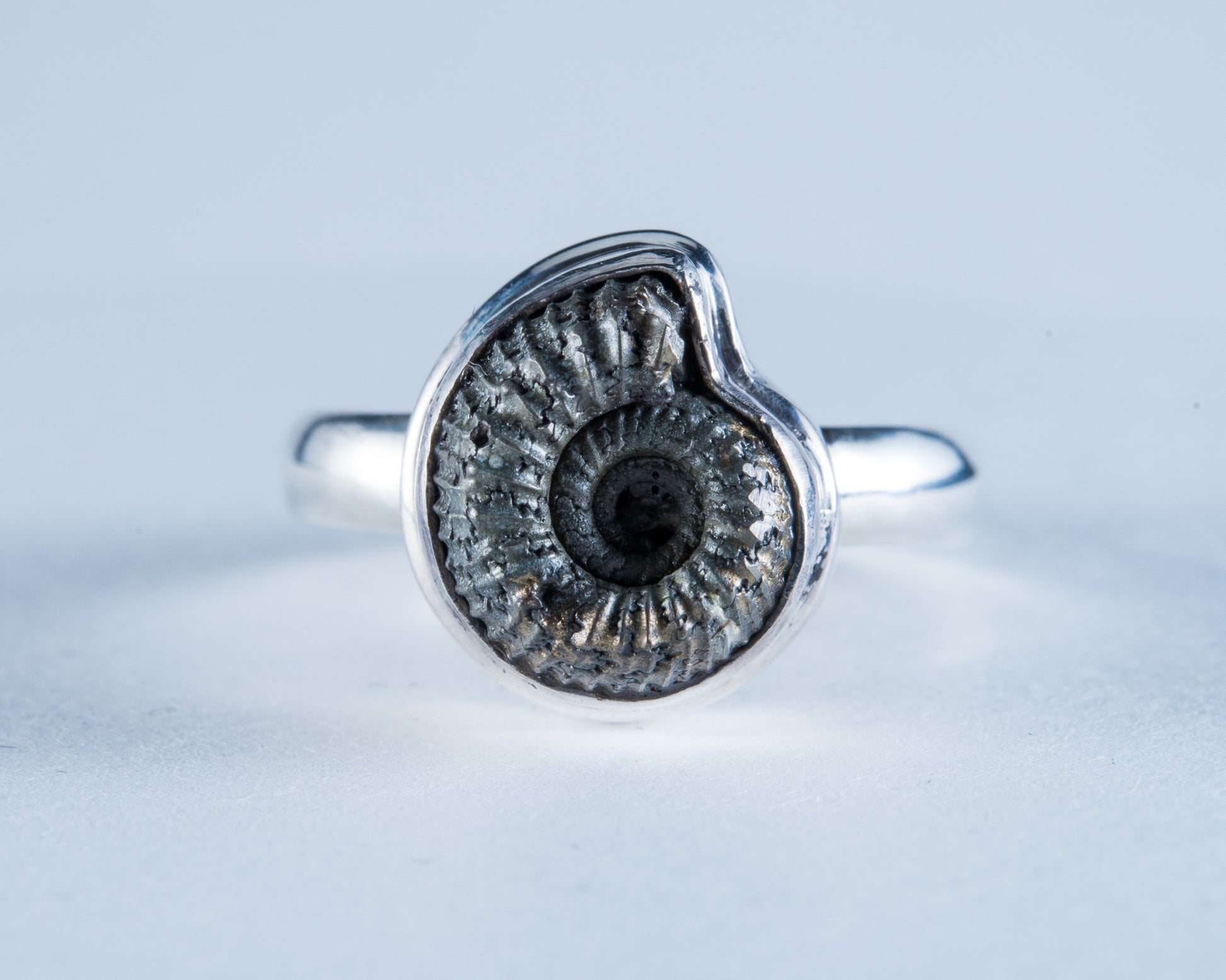 Ammonite Pyrite Sterling Silver Ring