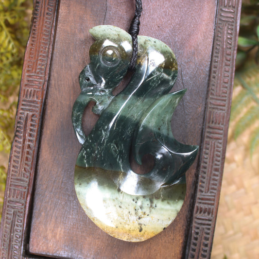 Manaia carved from Flower Jade Pounamu - NZ Greenstone