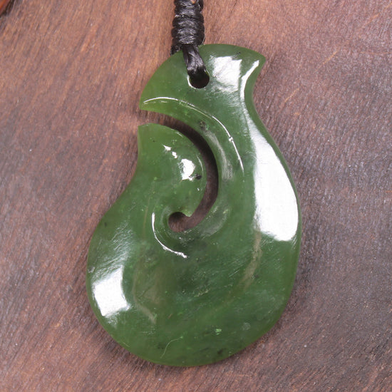 Hei Matau or Fish Hook carved from Hapopo Pounamu - NZ Greenstone