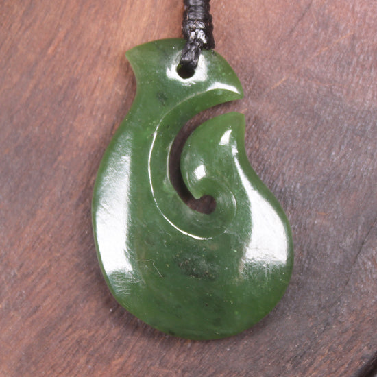 Hei Matau or Fish Hook carved from Hapopo Pounamu - NZ Greenstone