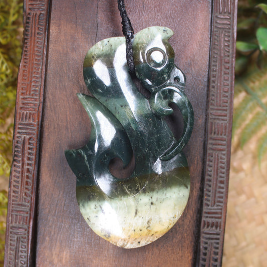 Manaia carved from Flower Jade Pounamu - NZ Greenstone
