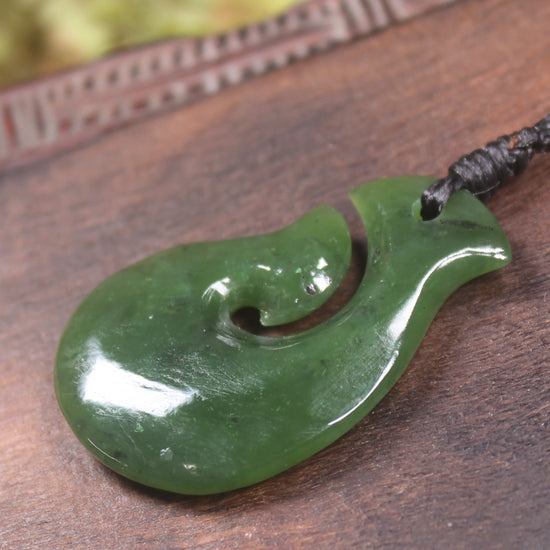 Hei Matau or Fish Hook carved from Hapopo Pounamu - NZ Greenstone