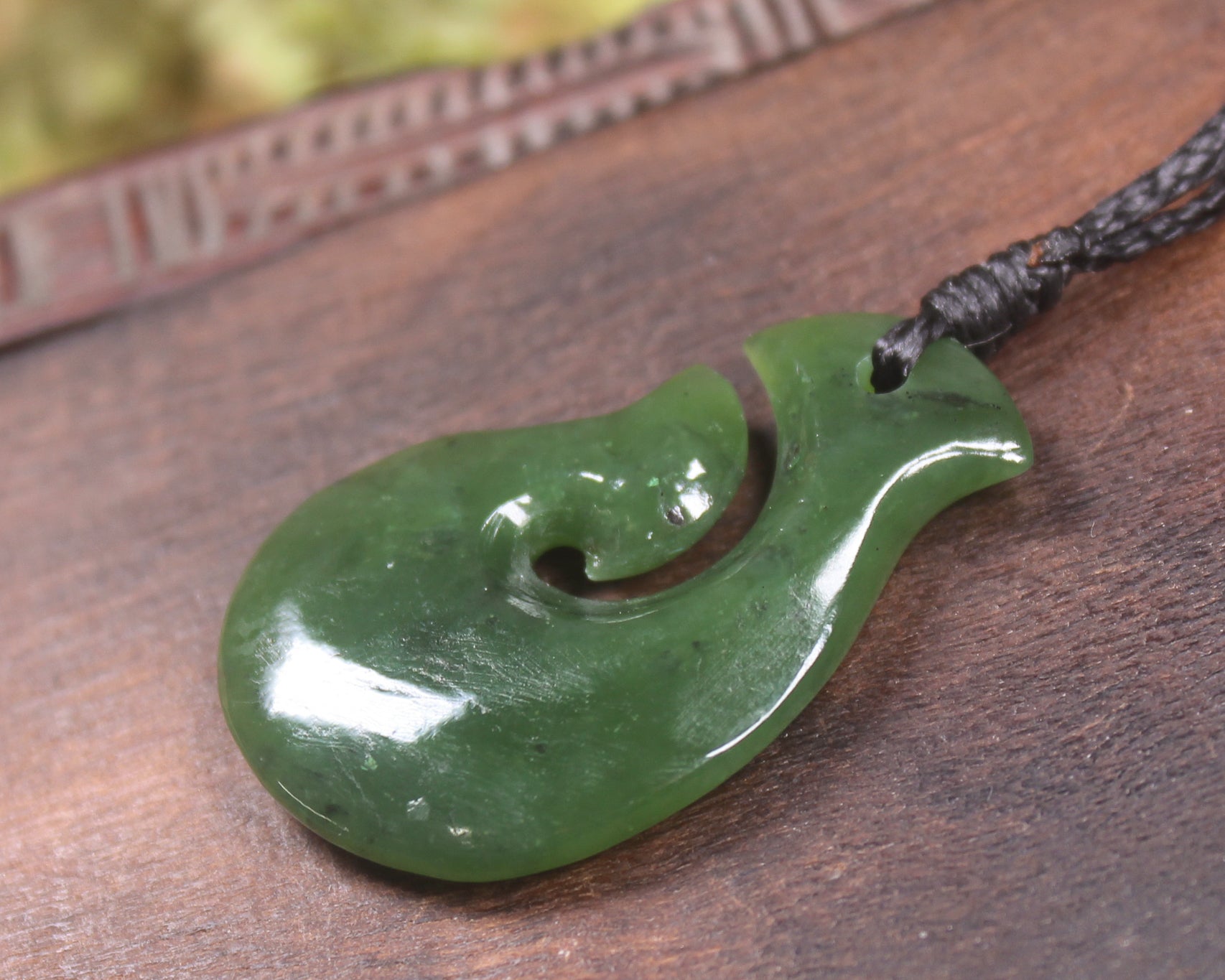 Hei Matau or Fish Hook carved from Hapopo Pounamu - NZ Greenstone