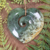 Heart with Koru carved from Flower Jade Pounamu - NZ Greenstone