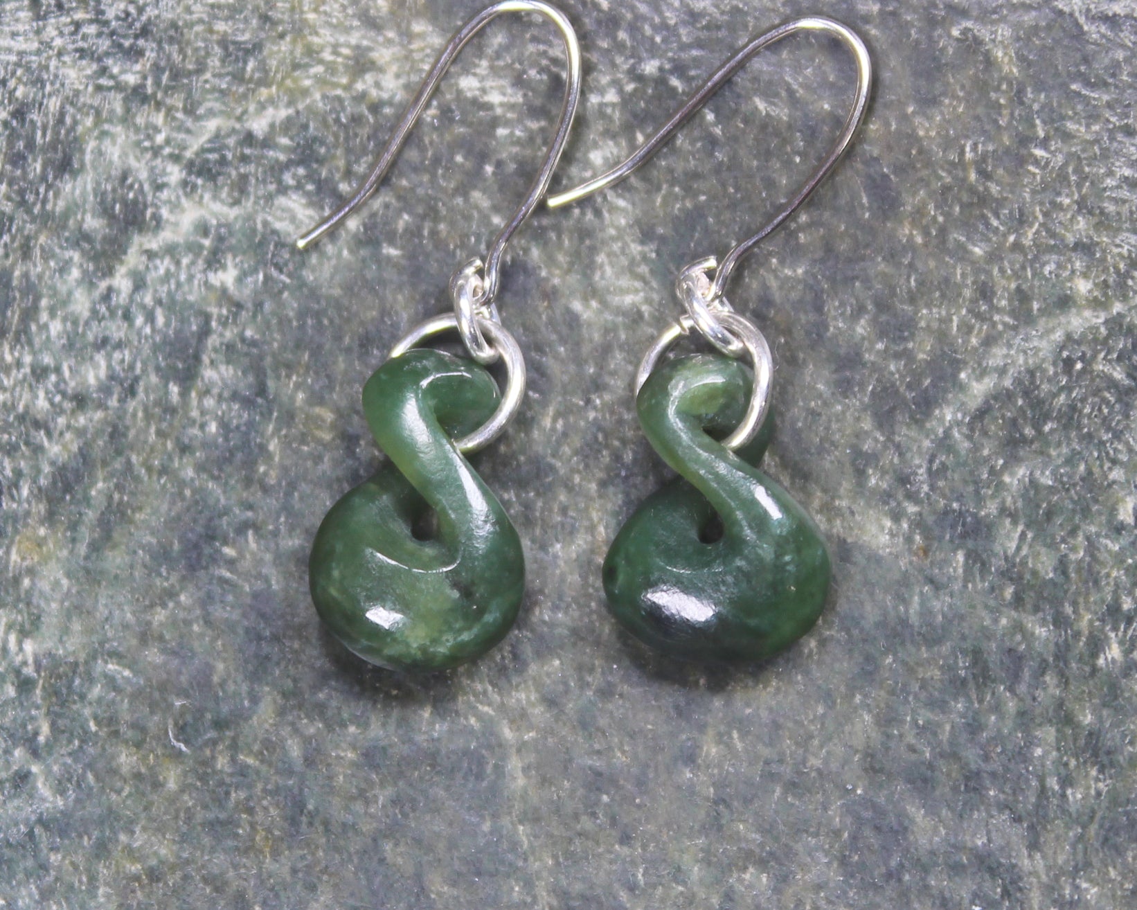Twist Earrings carved from Hapopo Pounamu - NZ Greenstone
