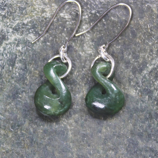 Twist Earrings carved from Hapopo Pounamu - NZ Greenstone