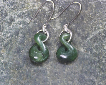 Twist Earrings carved from Hapopo Pounamu - NZ Greenstone