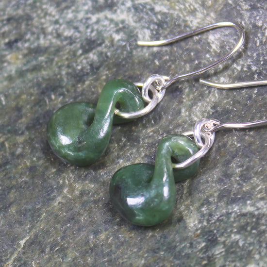 Twist Earrings carved from Hapopo Pounamu - NZ Greenstone