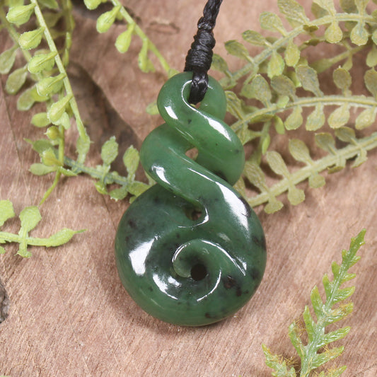 Hapopo Pounamu Koru Twist Pendant - NZ Greenstone