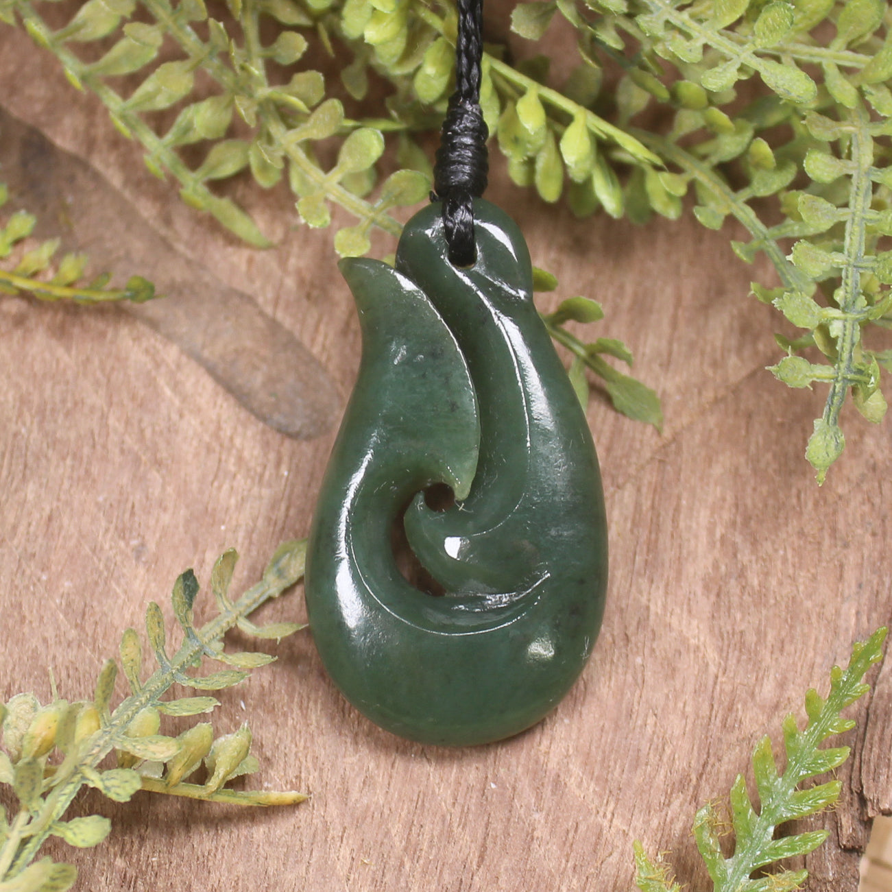 Hei Matau or Fish Hook carved from Hapopo Pounamu - NZ Greenstone