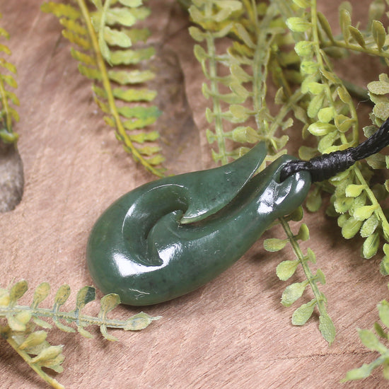 Hei Matau or Fish Hook carved from Hapopo Pounamu - NZ Greenstone