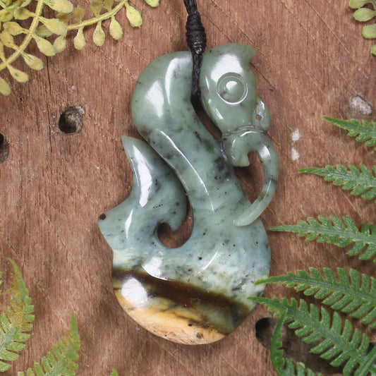 Manaia carved from Flower Jade Pounamu - NZ Greenstone