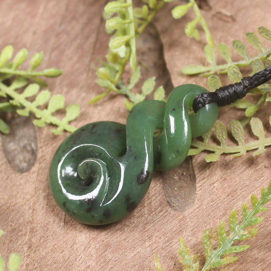 Hapopo Pounamu Koru Twist Pendant - NZ Greenstone