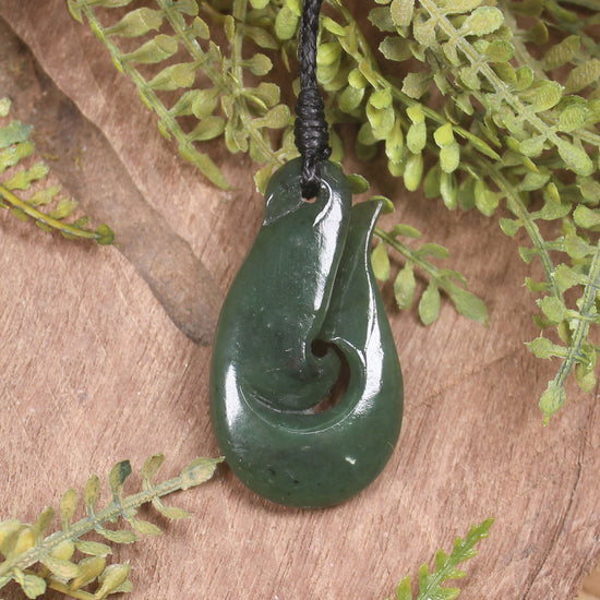 Hei Matau or Fish Hook carved from Hapopo Pounamu - NZ Greenstone