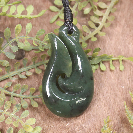 Hei Matau or Fish Hook carved from Hapopo Pounamu - NZ Greenstone