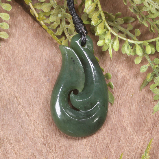 Hei Matau or Fish Hook carved from Hapopo Pounamu - NZ Greenstone