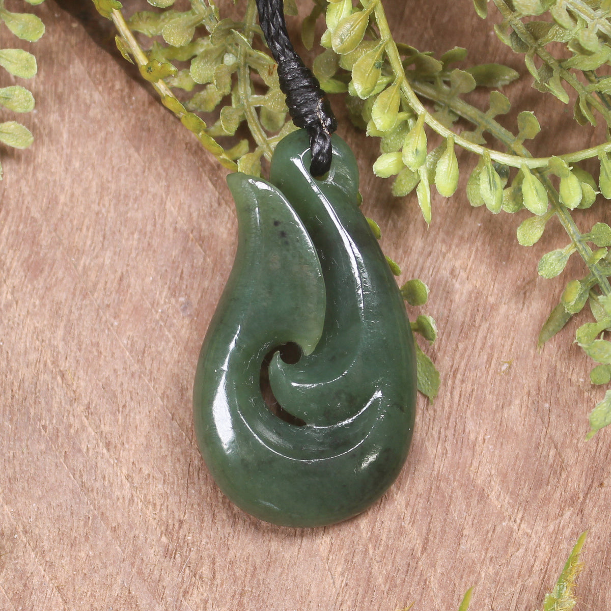 Hei Matau or Fish Hook carved from Hapopo Pounamu - NZ Greenstone