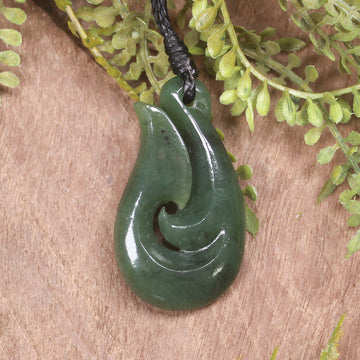 Hei Matau or Fish Hook carved from Hapopo Pounamu - NZ Greenstone