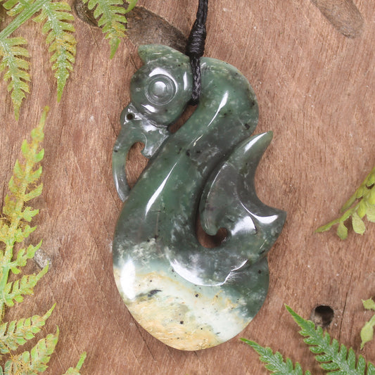 Manaia carved from Flower Jade Pounamu - NZ Greenstone