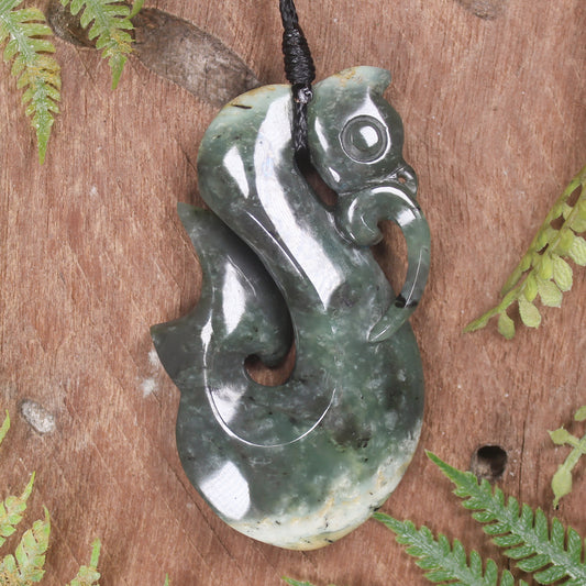 Manaia carved from Flower Jade Pounamu - NZ Greenstone