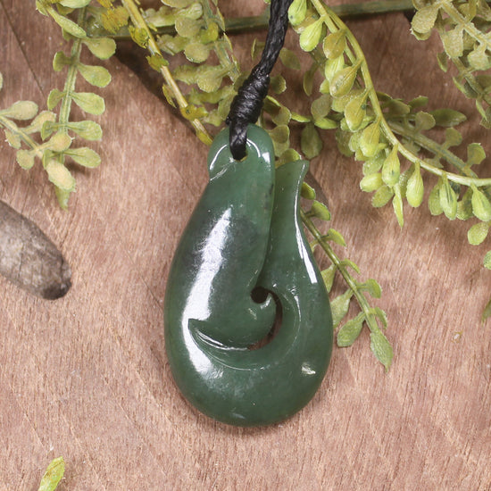 Hei Matau or Fish Hook carved from Hapopo Pounamu - NZ Greenstone