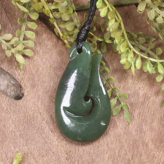 Hei Matau or Fish Hook carved from Hapopo Pounamu - NZ Greenstone