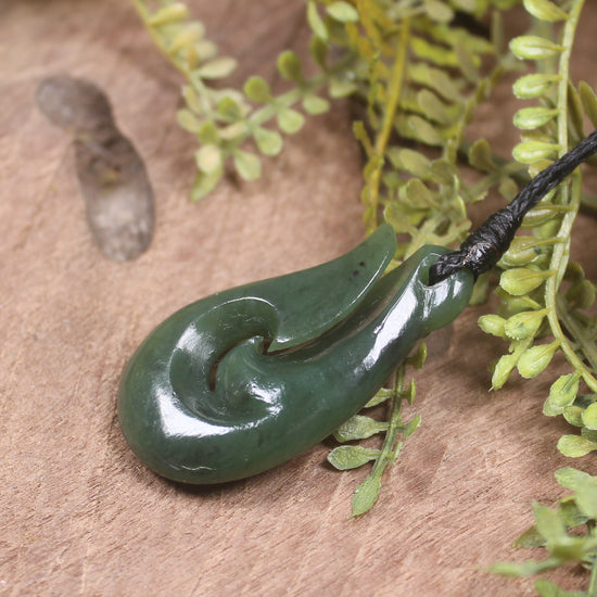 Hei Matau or Fish Hook carved from Hapopo Pounamu - NZ Greenstone