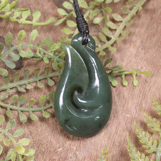 Hei Matau or Fish Hook carved from Hapopo Pounamu - NZ Greenstone