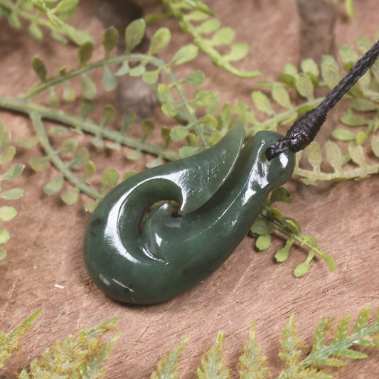 Hei Matau or Fish Hook carved from Hapopo Pounamu - NZ Greenstone