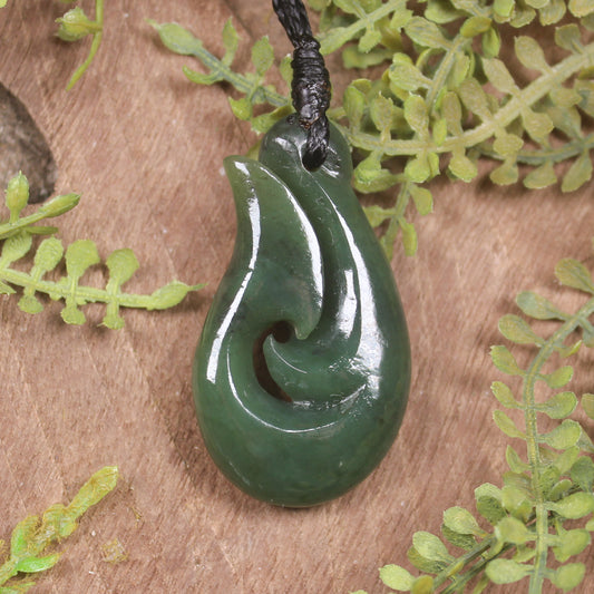Hei Matau or Fish Hook carved from Hapopo Pounamu - NZ Greenstone