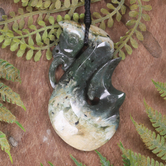 Manaia carved from Flower Jade Pounamu - NZ Greenstone