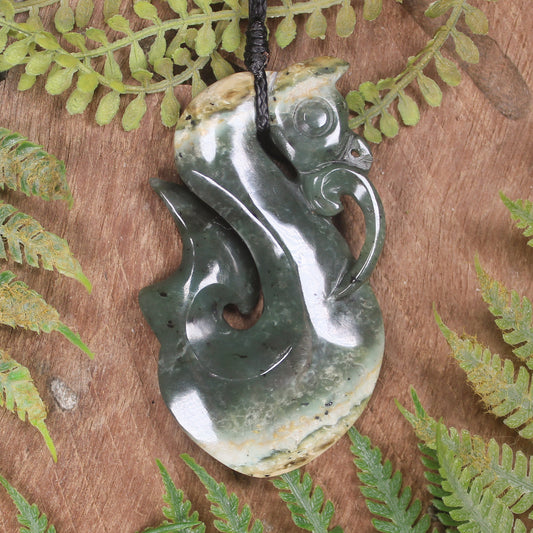 Manaia carved from Flower Jade Pounamu - NZ Greenstone