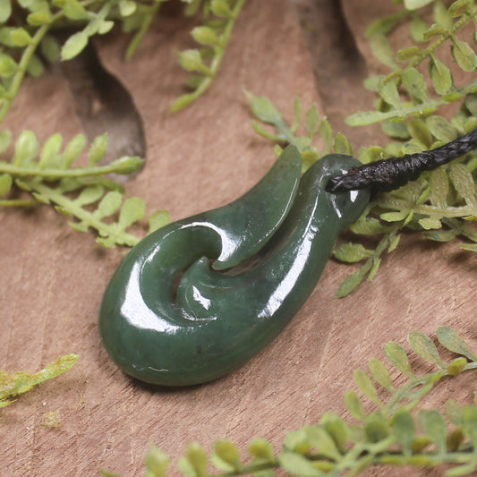 Hei Matau or Fish Hook carved from Hapopo Pounamu - NZ Greenstone