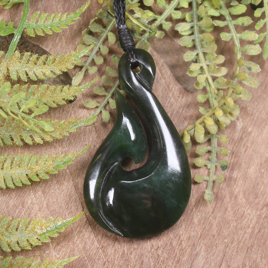 Hei Matau or Fish Hook carved from Kawakawa Pounamu - NZ Greenstone