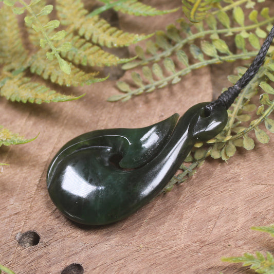 Hei Matau or Fish Hook carved from Kawakawa Pounamu - NZ Greenstone
