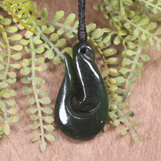 Hei Matau or Fish Hook carved from Kawakawa Pounamu - NZ Greenstone